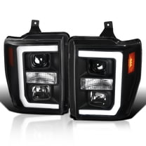 Spec-D Tuning Black Projector Headlights w/ LED Bar Compatible with 2008-2010 Ford F-250, F-350, F-450, F-550 Super Duty, Left Right Pair Headlamps Assembly