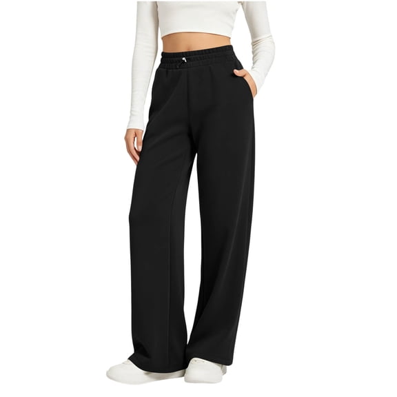 ZHYou No Boundarie Straight Leg Sweatpants for Women Drawstring Elastic High Waist Loose Fit Trousers with Pockets,Black,Size M