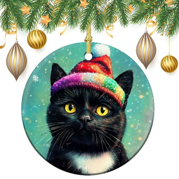 Ornament Cat in Santa Hat Keepsake Ceramic Ornament Xmas Animal Cat Wearing Red Santa Hat Funny Commemorative Ornaments & Gift Christmas Ornament for Family Sister Friend