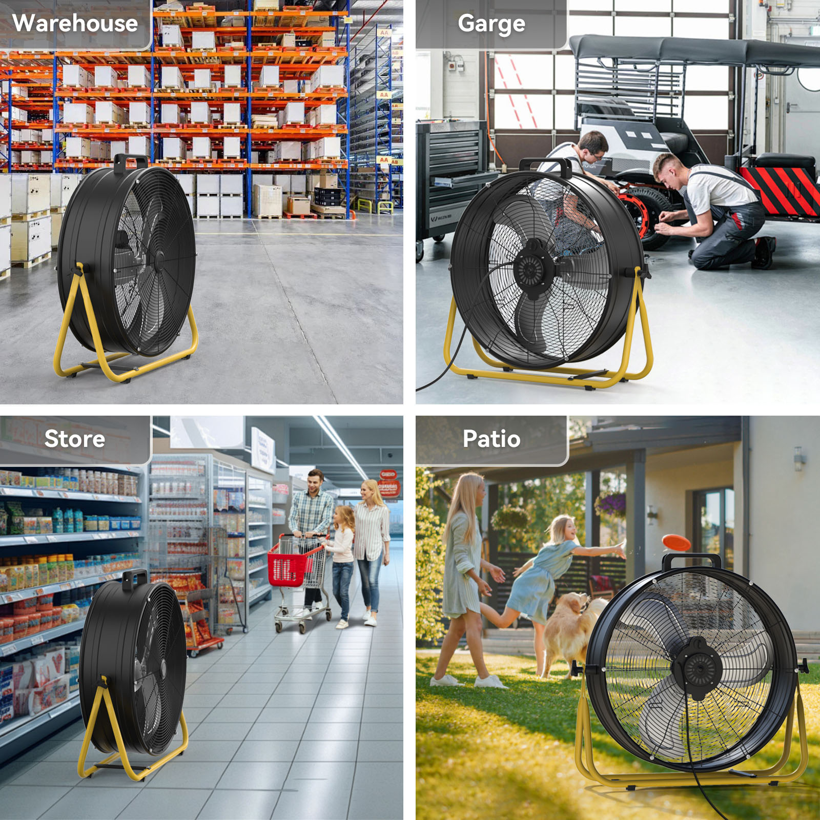 24" Industrial Drum Fans, 3-Speed Professional Outdoor Fan, Without Metal Wheels, for Commercial, Factory and Garage, UL Listed