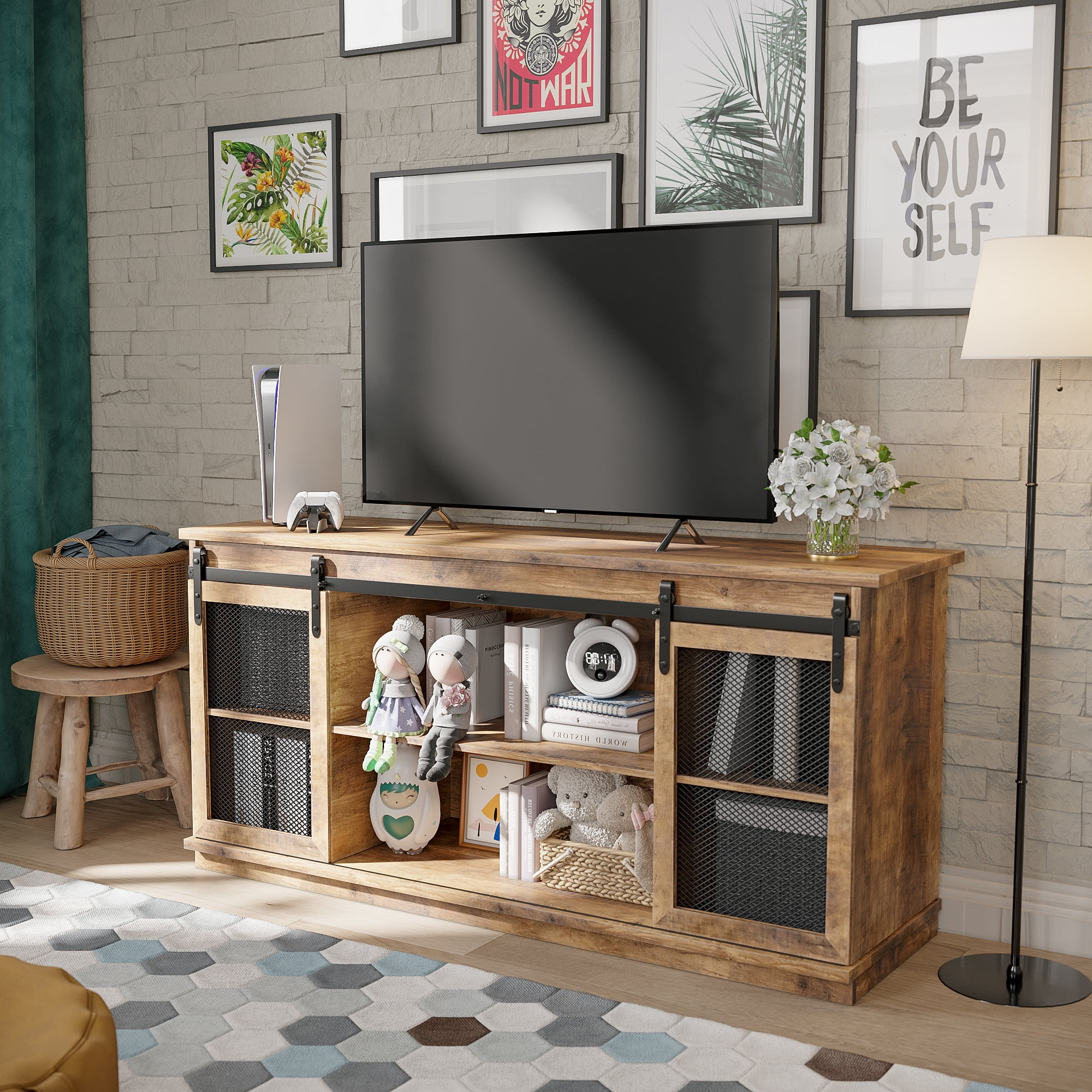 Furmax TV Stand for TVs up to 65", Rustic Oak