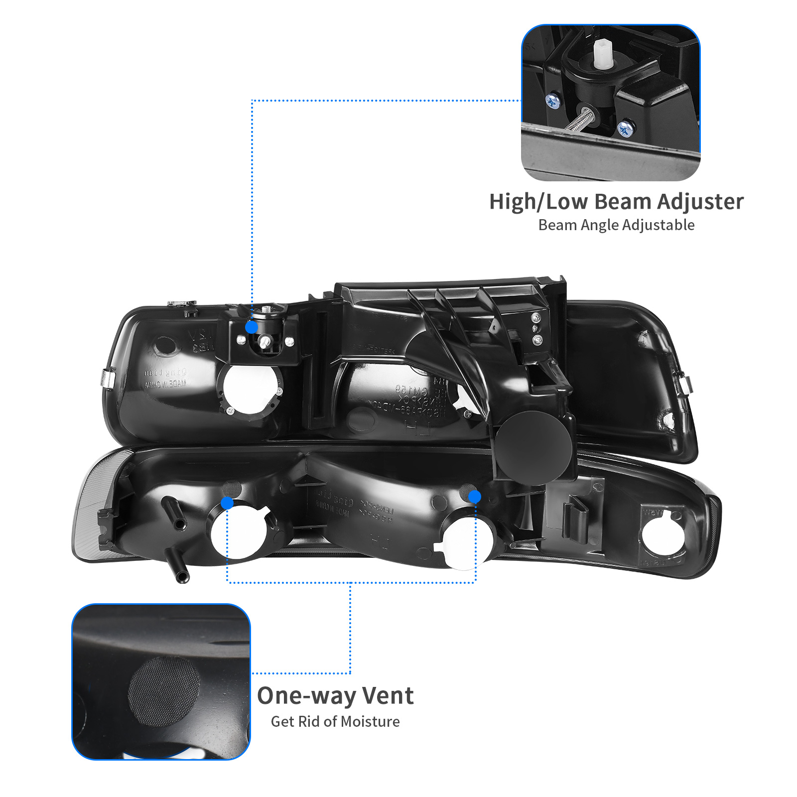 RVNI Headlights Assembly Headlights for 1999-2002 Silverado 00-06 Tahoe Suburban Smoke Headlamp +Bumper Lamps