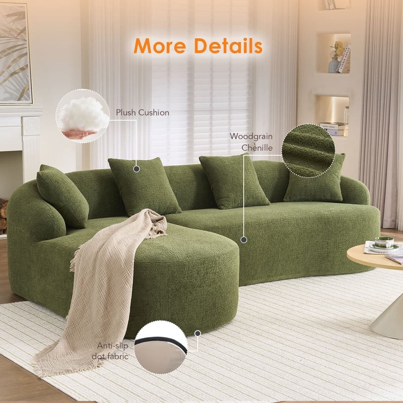 Curved Sectional Sofa with Chaise, 99'' Modern Luxury Chenille Cloud Couch for Living Room, Oversized 3-Seater Sofa Couch for Living Room, No Assembly