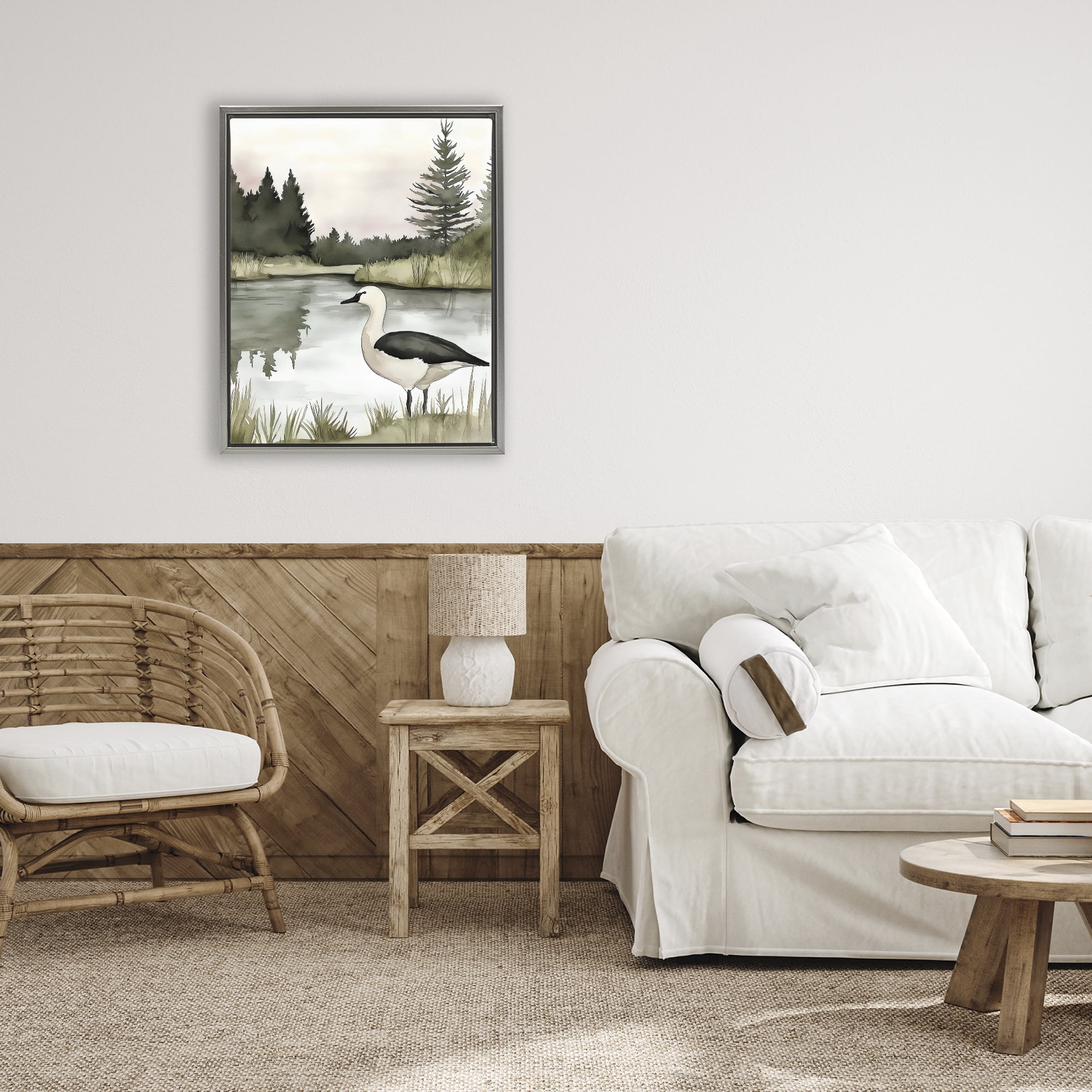 Stupell Industries Springtime Serenity Duck Gray Framed Floater Canvas Wall Art, design by Riley B