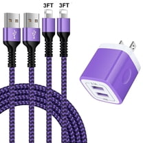 Compatible for iPhone Charger Block, 2.1A Dual Port USB Wall Charger Adapter 2 Pack Charging Cable 3FT, USB Brick Box Power Station Fast Charging Cube Compatible for iPhone, Purple