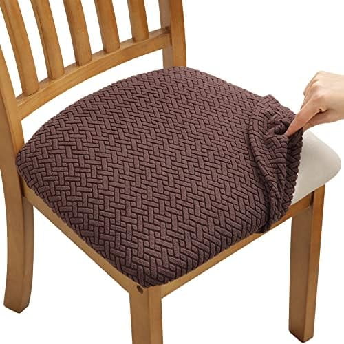Stretch Seat Cushion Covers 4 PCS, Washable Chair Seat Slipcover Chair Cover Dining Room for Hotel, Ceremony, Banquet Wedding Party (Chocolate, 4)