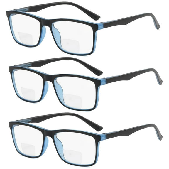 3 Pairs of Black Blue Retro Rectangle Bifocal Reading Glasses 1.00 for men, Classic Presbyopic Glasses Spring Hinge Readers 1.00