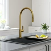 Kraus Oletto High-Arc Single Handle Pull-Down Kitchen Faucet in Brushed Brass