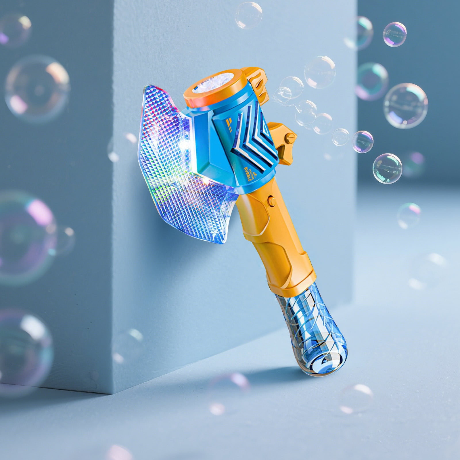 Cartoon Battle Axe Bubble Machine, Automatic Bubble Blower with LED Lights and Large Bubble Output, Portable Outdoor Bubble Maker with 130ml Bubble Solution