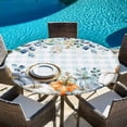 thumbnail image 6 of Blue Thanksgiving Pumpkin Round Tablecloth, Fitted Table Cover with Elastic for 45"-54" Round Tables, Fall Eucalyptus Leaves Plaid Table Cloth Outdoor Indoor Dinning Party Waterproof Tablecloths, 6 of 7