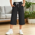 thumbnail image 4 of Fengactive Kids Summer Solid Loose Wide Leg Capri Sweatpants Drawstring Elastic Waist Large Patch Pocket Casual Athletic Cropped Trousers 5-15T, 4 of 9