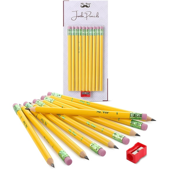 Mr. Pen- Jumbo Pencils, 10 Pencils and 1 Sharpener, Big Pencil, Fat Pencils, Jumbo Pencils for Preschoolers