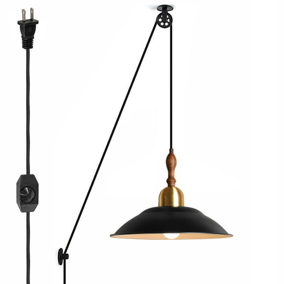 Kiven Plug in Pendant Light, Hanging Light with Black Iron Lampshade, Modern Dimmable Ceiling Pendant Light for Bedroom Hallway Kitchen,1-Light