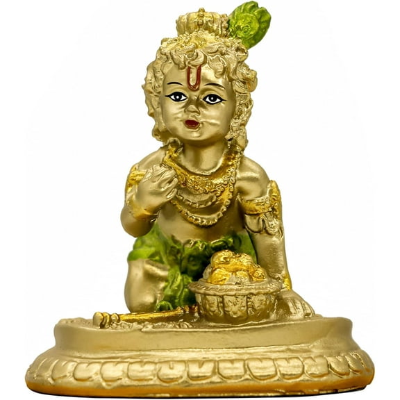 alikiki Hindu God Baby Krishna Idol - 3.7" H Indian Baby Krishna Statue Home Office Mandir Temple Pooja Item Diwali Gifts for Friends Puja Gifts for Man Woman