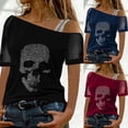 thumbnail image 4 of New Summer Printed Gothic T-Shirt Women's Sexy Glitter Short Sleeve Top Punk Style Off Shoulder T-Shirt-Red-L, 4 of 7