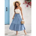 thumbnail image 4 of Womens Tiered Elastic Waist Denim Skirt Light Wash Casual Maxi, 4 of 24