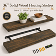 thumbnail image 3 of MEHOOM 36" Rustic Solid Wood Floating Shelves for Wall Set of 2, Brown Book Shelves,Wall Shelves for Bathroom,Bedroom,Living Room,Kitchen,Study Room, Kids Room, Farmhouse Decor, 3 of 12
