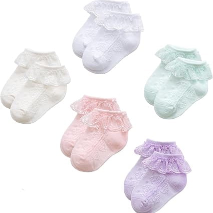 OQRKI Baby Girl Ruffle Socks-Soft Lace Dress Socks for Girls 0-12 Months,Lace Ruffle Trim,Ankle-Frilly Style,Soft Cotton Blend,Gentle Stretch Breathable Knit,Dress-Up Ready,Easy Outfit Matching