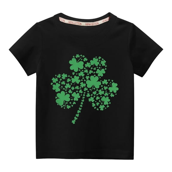 TFEOQRY Toddler Boys Girls St. Patrick's Day Cotton T-shirt Toddler Kids Fashion Cute Round Neck Print Short Sleeve Tops Black
