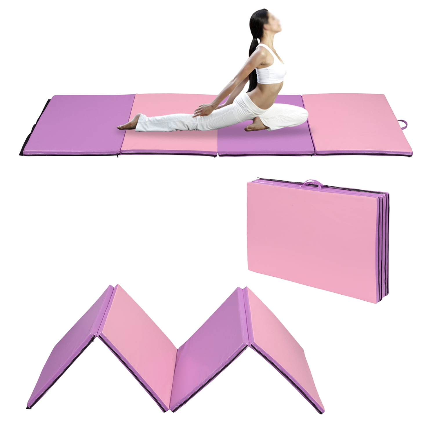 10'×4'×2'' Folding PU Leather Gym Exercise Mat 4 Panel Yoga Pad Aerobics Fitness 