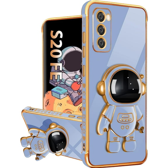 For Samsung Galaxy S20 FE Case with Astronaut Stand, Women Girls Galaxy S20 FE 5G Cases with Kickstand, Girly Cute 6D Spaceman Heart Pattern Phone Cover for S20 FE 6.5 Inch Dark Blue