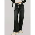 thumbnail image 5 of Womens High Waisted Mom Denim Pants with Pockets Baggy Boyfriend Drawstring Wide Leg Jeans, 5 of 6