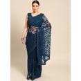 thumbnail image 3 of Navy Blue Floral Embroidered Net Saree - 20900862, 3 of 8