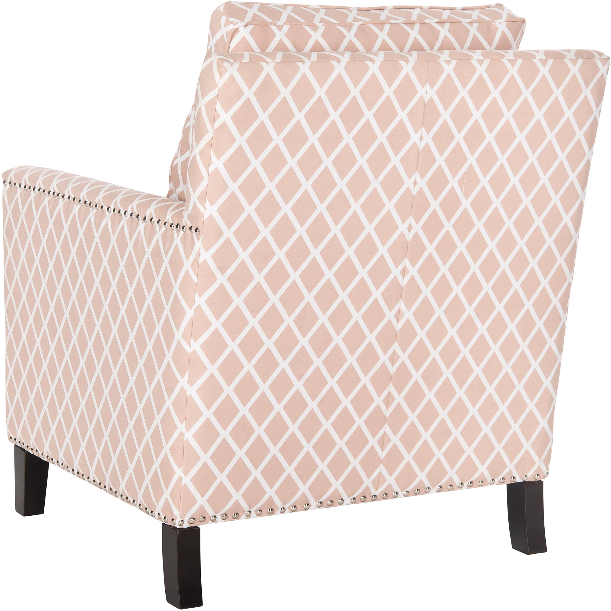 SAFAVIEH Buckler Classic Upholstered Club Chair w/ Silver Nail Heads, Peach Pink/White