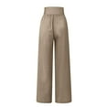 thumbnail image 4 of YUGYXL High Elastic Waist Linen Pants for Women Button Up Palazzo Pants with Pockets Summer Lightweight Wide Leg Pants Khaki XL, 4 of 6