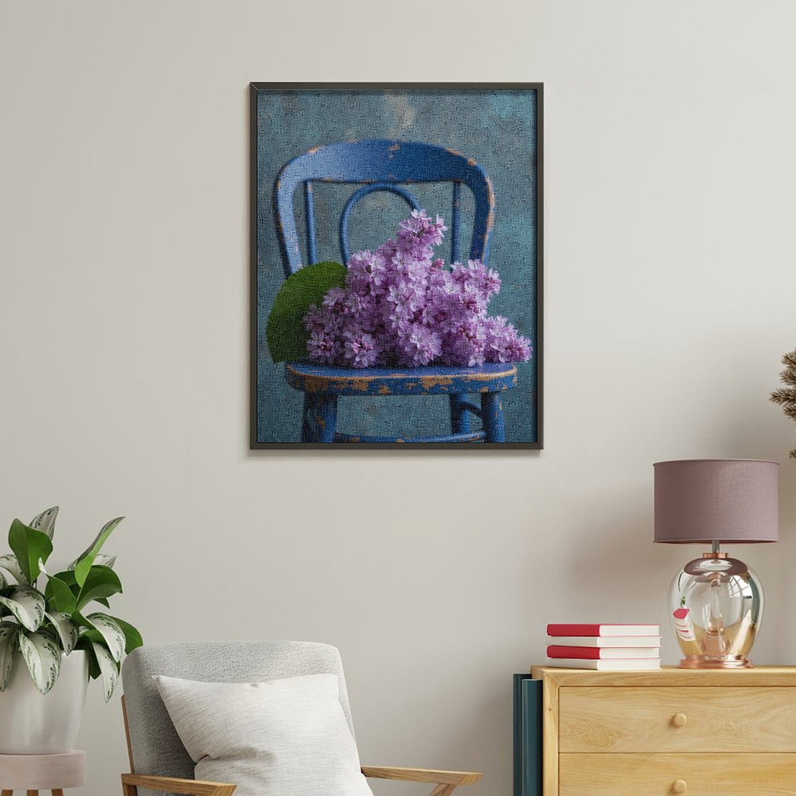 Paint By Numbers Kit for Adults Beginner - Purple Lilacs on Rustic Chair DIY Canvas Painting Kits for Adults, Frameless Paint By Number for Adults for Home Wall Decor 16x20 Inch