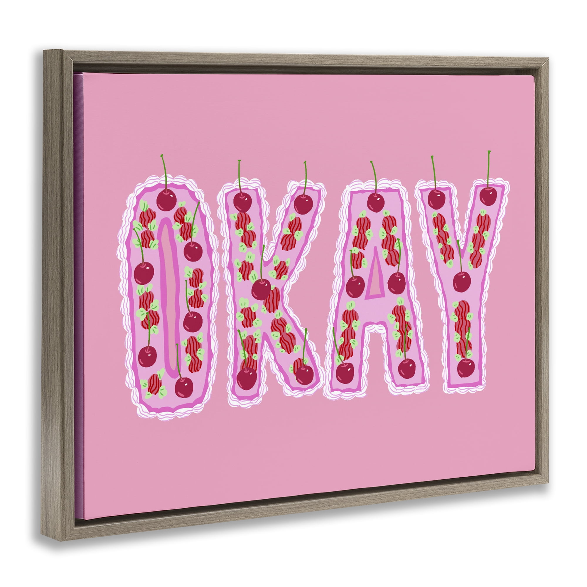 Stupell Industries Okay Pastel Cherry Cake Brown Framed Floater Canvas Wall Art, design by Ziwei Li