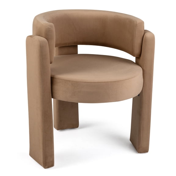 Costway 1 PCS Modern Velvet Barrel Accent Chair with Thick Seat, Curved Backrest, Armrest Khaki