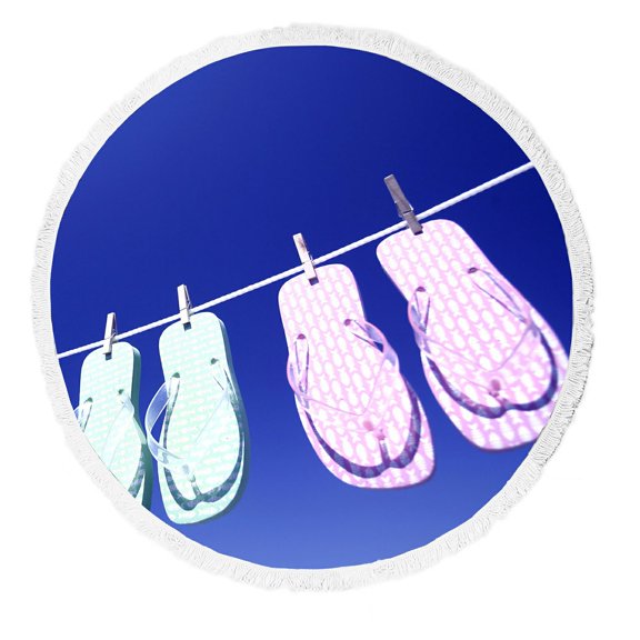 ZKGK Beach Flip Flops Round Beach Towel Beach Mats Beach Shawl Beach Blanket with Tassels Beach Throw Towel Yoga Mat