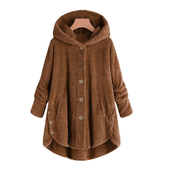 Fluffy Jacket Warm Winter Overcoat Women Solid Color Coat Button Down Overcoat Windproof Outer Coat Long Sleeve Cardigan
