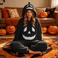 thumbnail image 5 of HNMKIU Unisex Pajamas For Men Women, Halloween Cosplay Pumpkin Face Hooded Loose Long Sleeve Onesie Home Sleepwear Black,L, 5 of 9