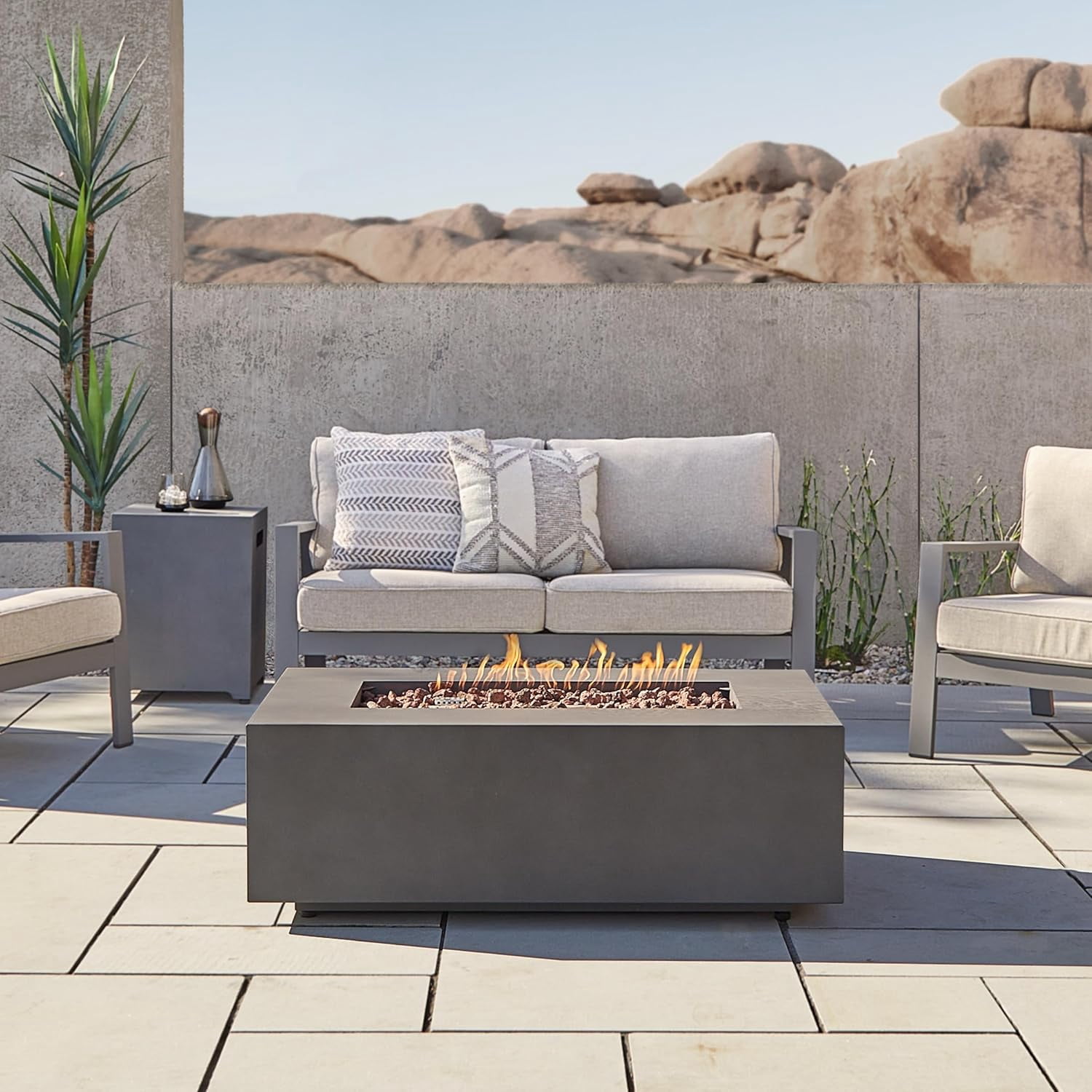 Real Flame Aegean 42" Rectangle Steel Propane or Natural Gas Fire Pit Table in Weathered Slate