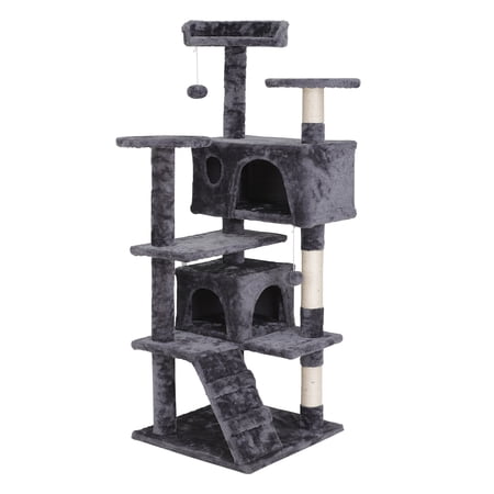 HomGarden 55''H Multi-Level Soft Cat Tree Condo Cat Tower W/Scratching Posts & Top Perch, Gray