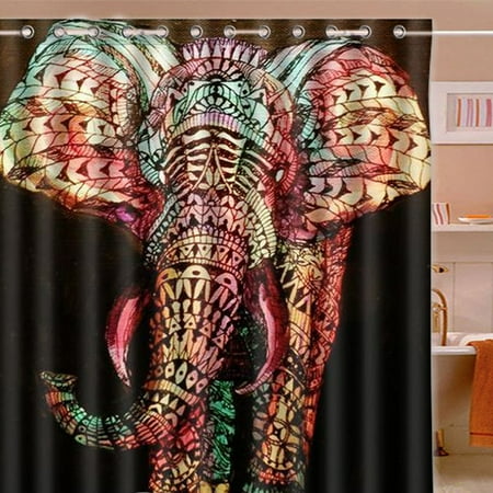 71''x71'' Giant Color Elephant Waterproof Polyester Printed Shower Curtain w/12 Hooks Home Decor Gift