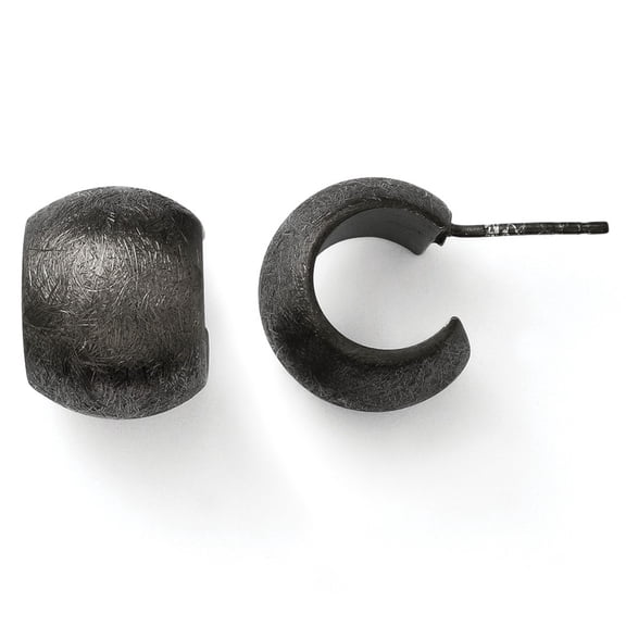 Sterling Silver and Ruthenium Plated Scratch Finish Post Earrings - Measures 15x15mm Wide 12mm Thick