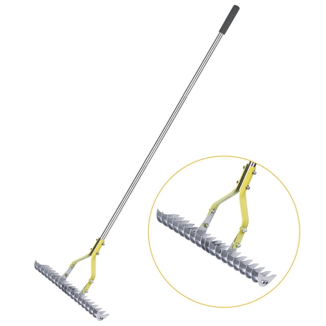 Rastrillo para césped BARAYSTUS de 38 cm de ancho con mango de acero inoxidable