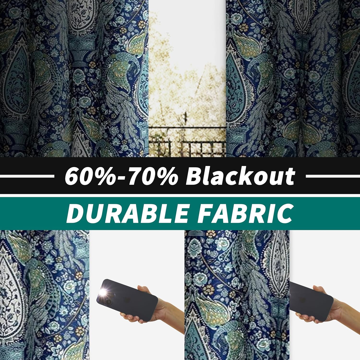 DriftAway Christopher Peacock Floral Pattern Energy Saving Thermal Insulated Blackout Window Curtain Grommet 2 Layers 2 Panels 	84"L x 52"W Teal