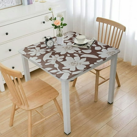 

CMMY White Flower Square Table Cover 100% Polyester Washable for Home Kitchen Outdoor Decoration Waterproof Resistant Fabric 36 *36