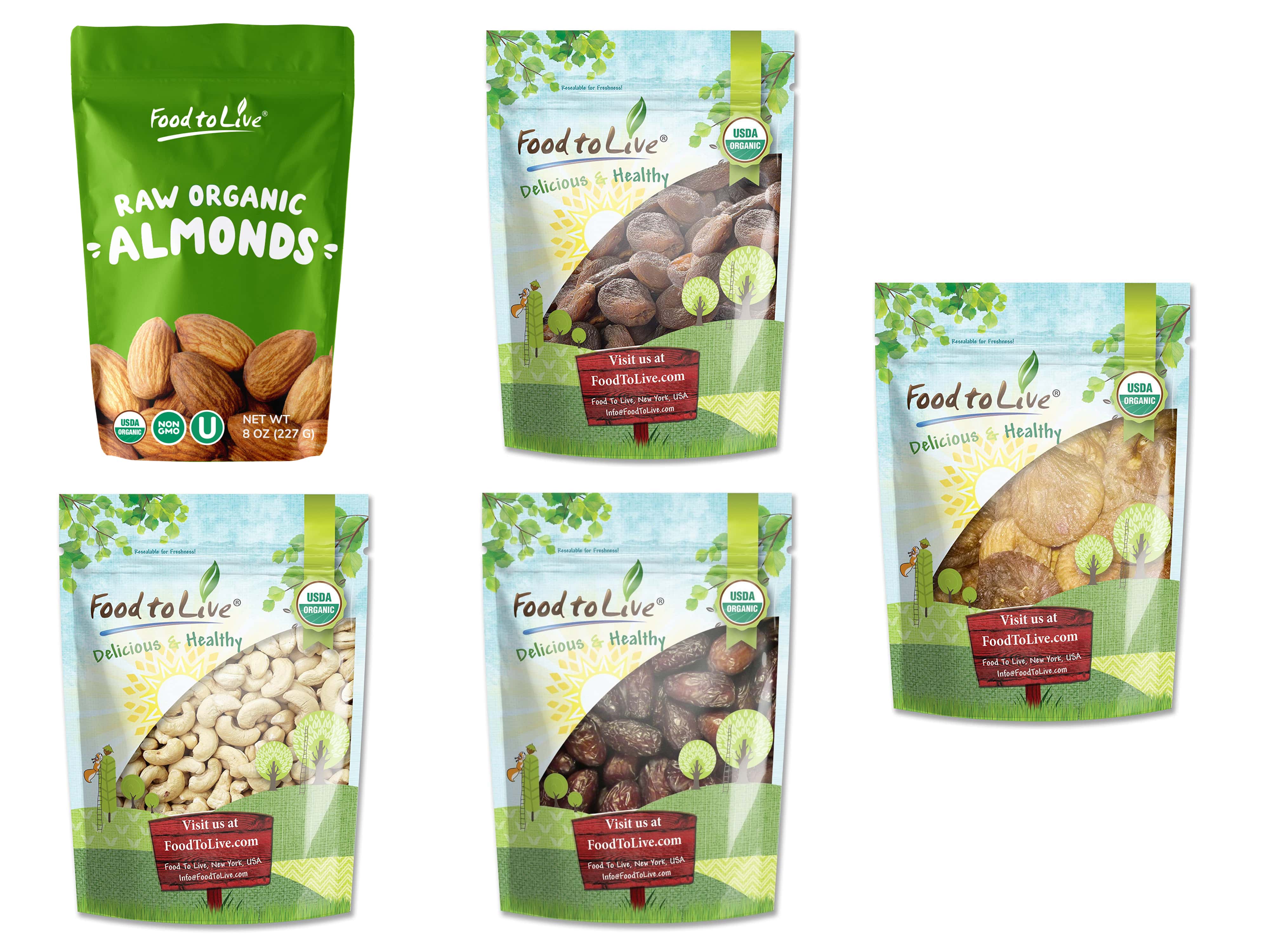 Organic Dried Nuts & Fruits in a Gift Box — A Variety Pack of Almonds, Cashews, Apricots, Dates