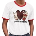 thumbnail image 2 of Peace Love Latte Ringer Tee Shirt Unisex Large White/Red, 2 of 5