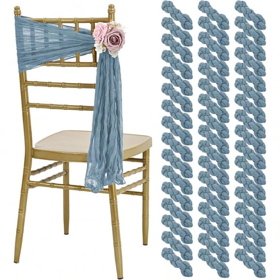 50 PCS Cheesecloth Chair Sashes Bows Designed ChairSashes 15.7x70 Inch Chair Sashes For Aisle Decorations Universal Chairs Cover Decoration For Wedding Reception Party Banquet Dusty Blue