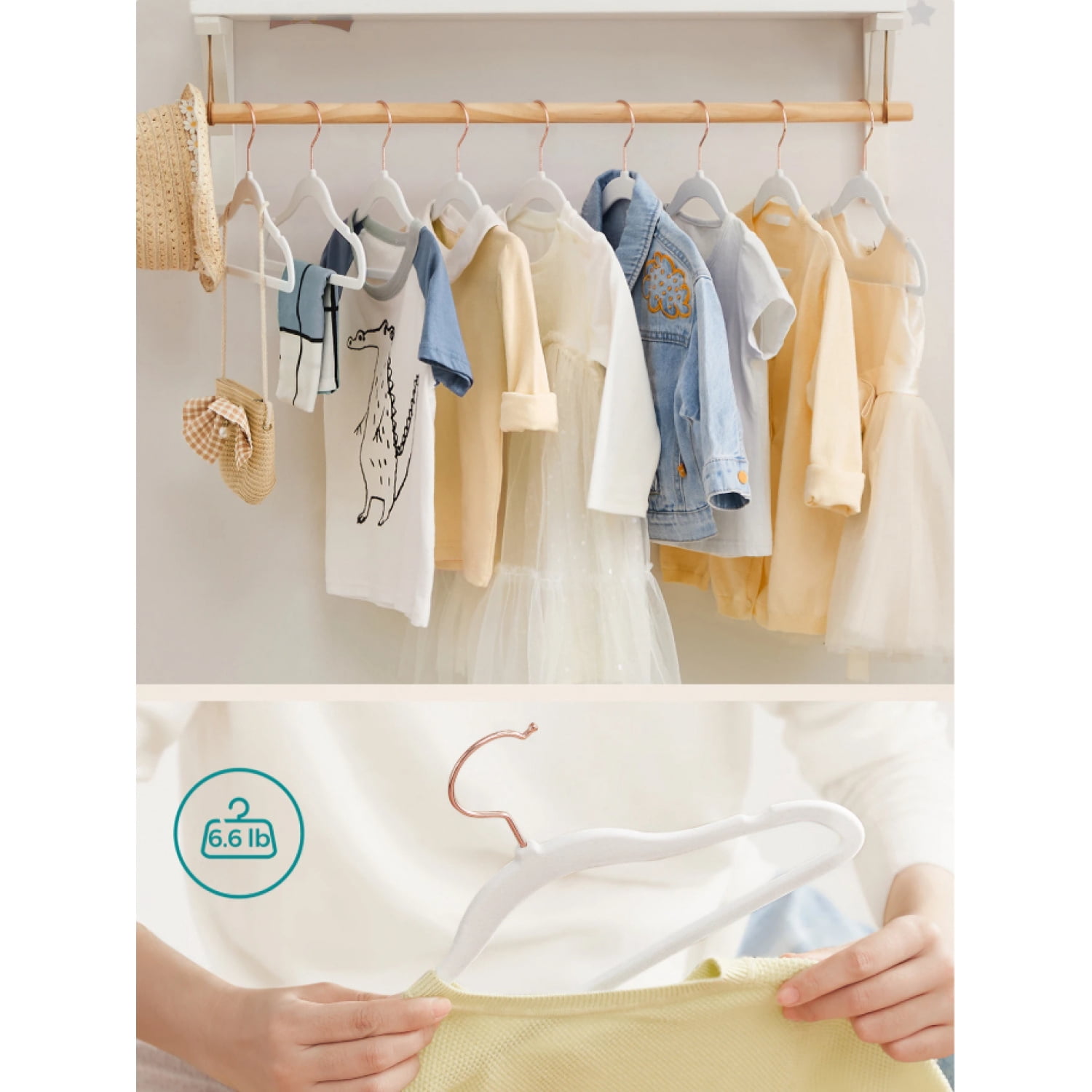 NTGFU Baby Hangers Pack Of 50, Children's Hangers for Closet with Rose Gold Hooks, Premium Velvet Hangers for Nursery, Non-Slip Hangers - White