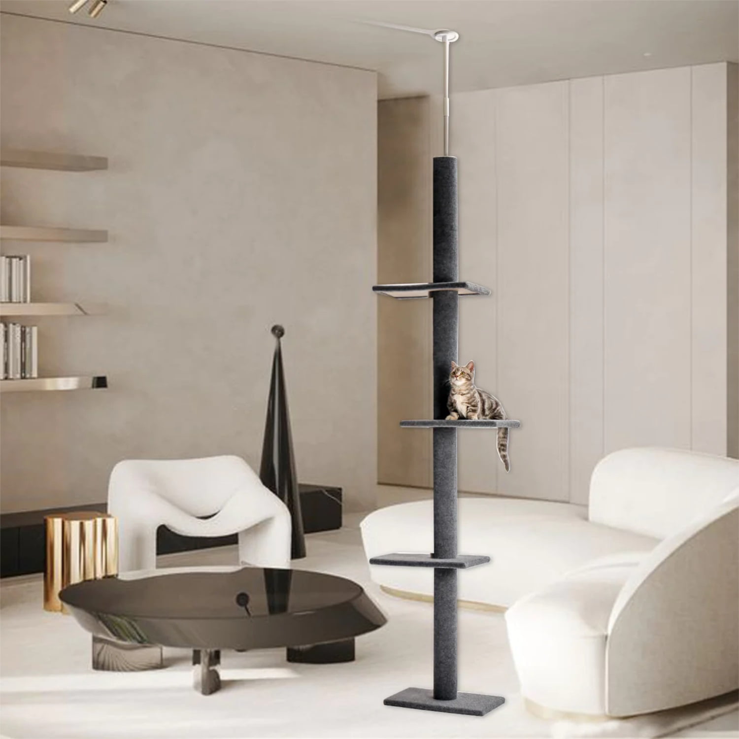 Pefilos Three Tier Cat Tower for Indoor Cats Floor-to-Ceiling Cat Tree Cat Climbing Tree Modern Cat Tree Tower 9 Feet (Adjustable 90"-108" Tall), Gray Pefilos Three Tier Cat Tower for Indoor Cats Floor-to-Ceiling Cat Tree Cat Climbing Tree Modern Cat Tree Tower 9 Feet (Adjustable 90"-108" Tall), Gray