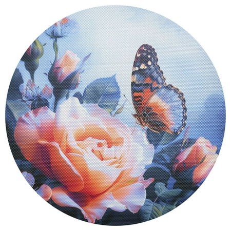 

joogoo Butterfly on Rose Flower Round Plate Mats for Dining Table Placemat 1 Piece Holiday Decoration