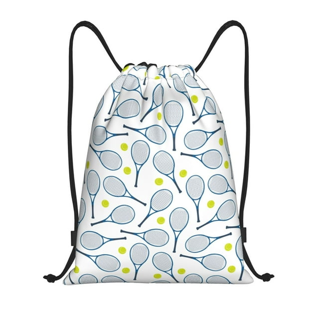 Lukts Tennis Rackets And Balls Pattern Drawstring Backpack Bag Sport Gym Sackpack,String Backpack Sport Bag Sack,Cinch Tote Gym Backpack-Small