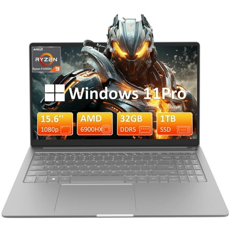 Auusda 15.6" Gaming Laptop AMD Ryzen 9 6900HX 3.3-4.9GHz, 32GB DDR5 RAM 1TB NVMe SSD, Windows 11 Pro Computer